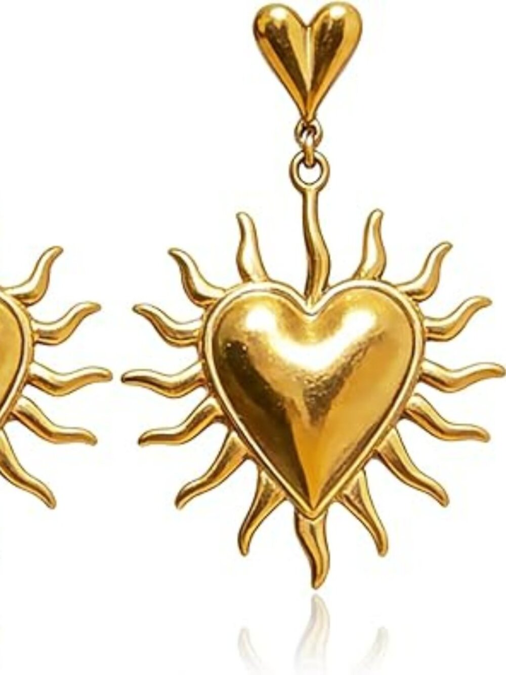Stainless Steel Gold Heart Earrings Heart Gold Dangle Earrings Chunky Sun Drop